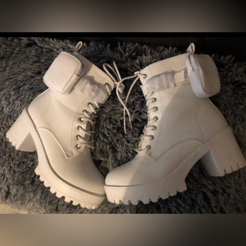 Brand new white platform combat boots with pouch similar to prada